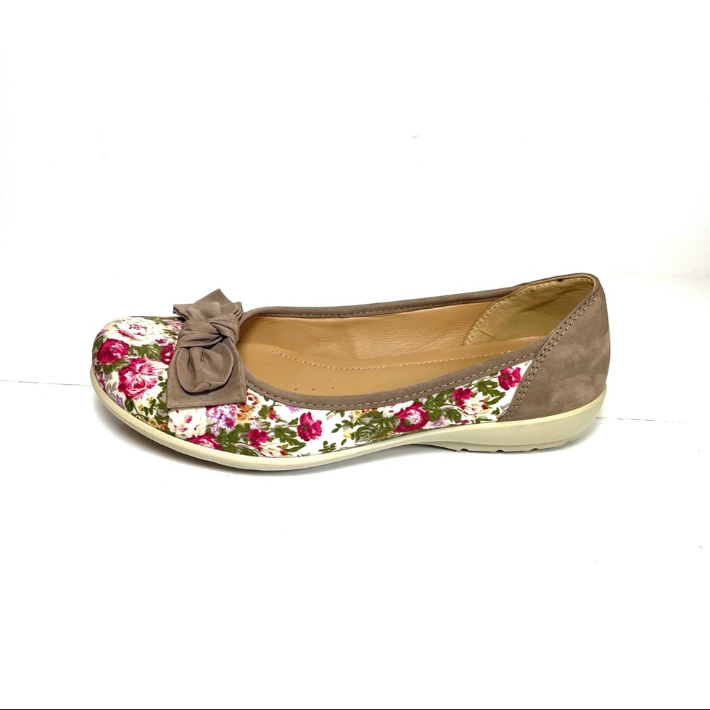 Hotter Jewel Women’s Flats Brown Floral Leather Bow‎ Size 9